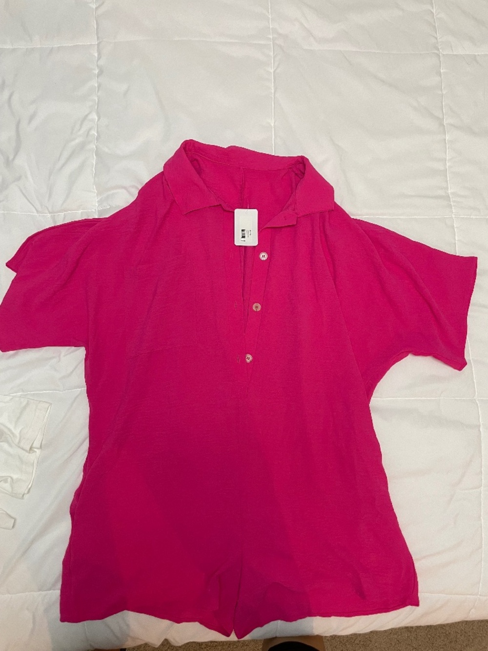 NWT Bright Hot Pink Collared Short Sleeve Resort Romper